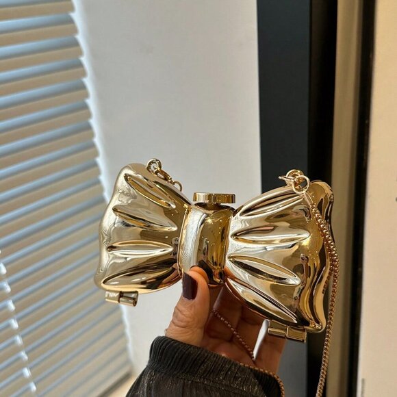 Gold Glamorous Women's Bowknot Mini Evening Bag - Picture 4 of 10